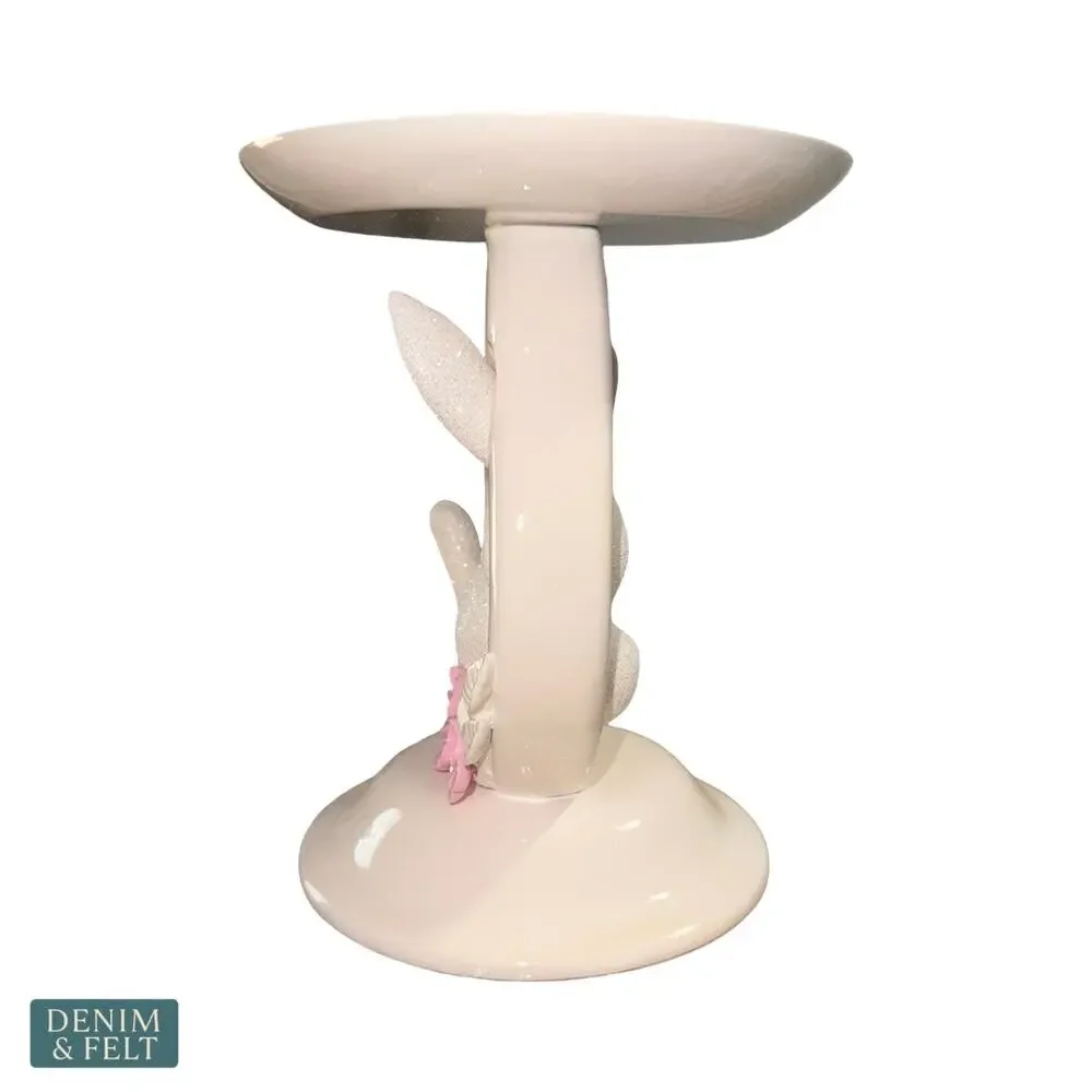 NEW Bath & Body Works White Glitter Bunny Ring Pedestal 3-Wick Candle Holder